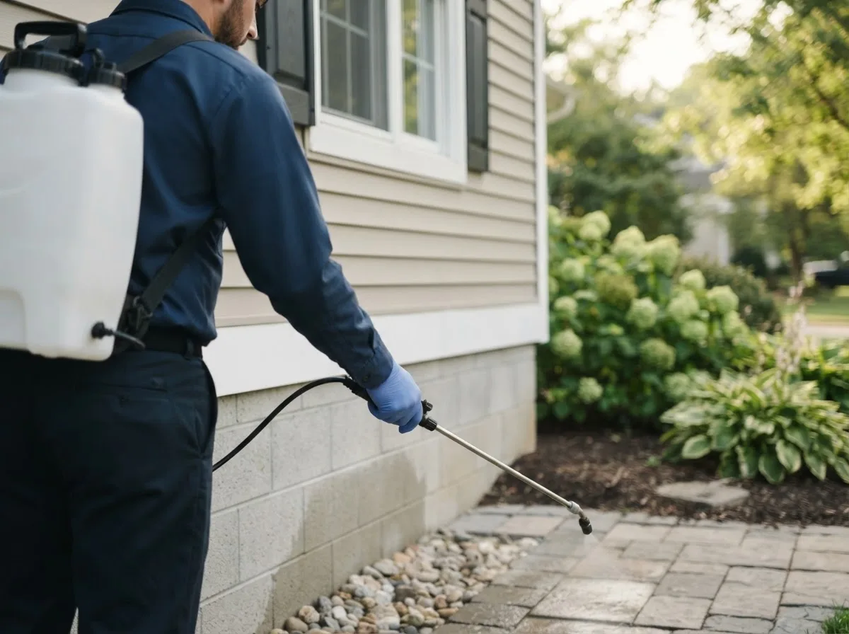 Pest control technician inspecting a home in Stallings, NC